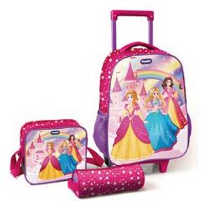 kit-de-mochila-escolar-magic-kids-mochila-de-rodinhas-com-estojo-e-lancheira-princesas - Imagem