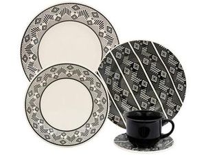 aparelho-de-jantar-e-cha-20-pecas-biona-de-ceramica-redondo-bege-e-preto-donna - Imagem